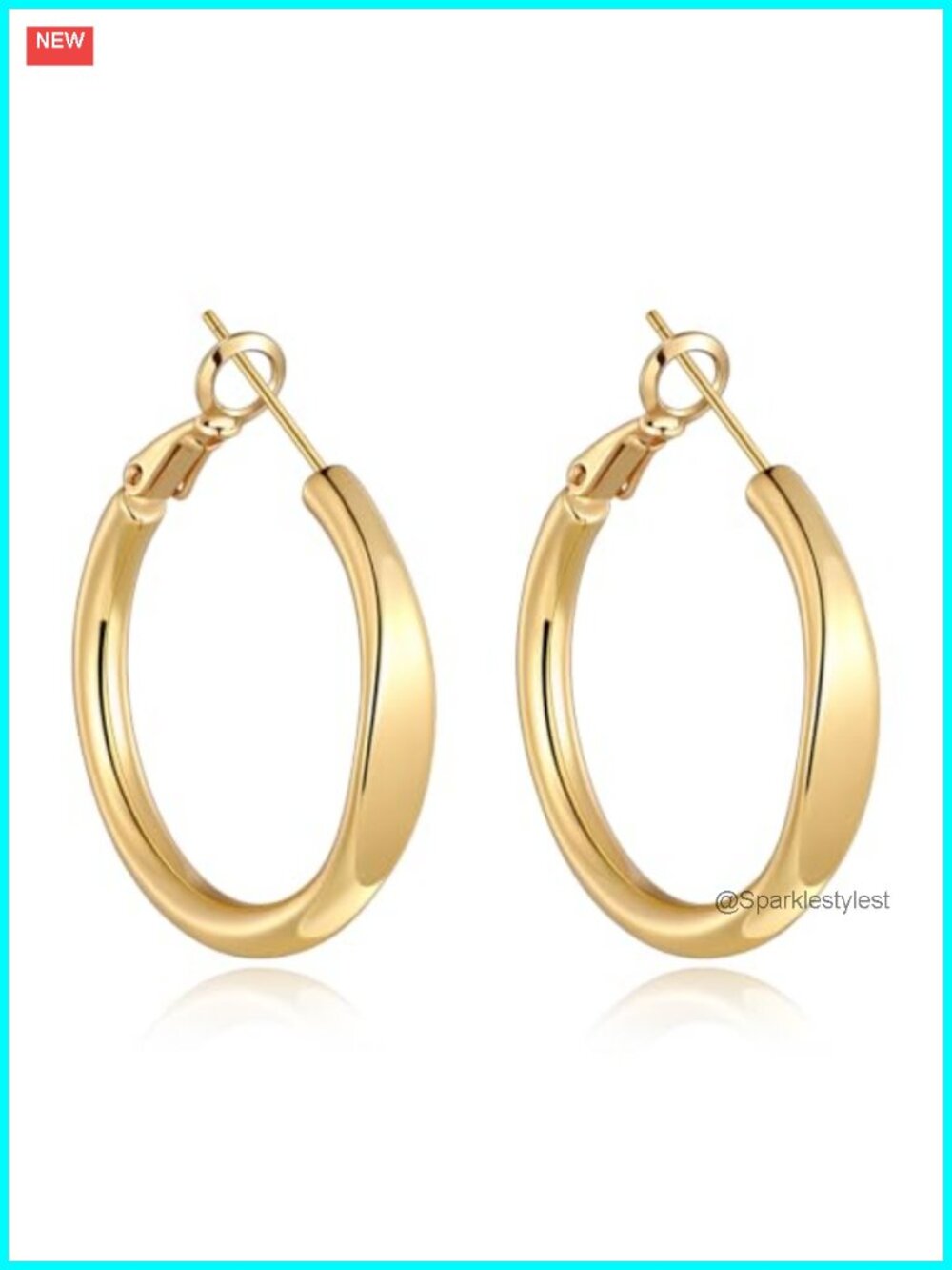14k Gold Plated Chunky Hoop Earrings Flat Edge Lightweight Women